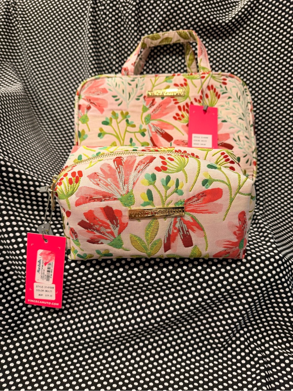 Vince Camuto Pink Floral Cosmetic Bag Set
